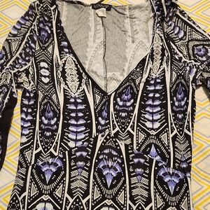 VENUS Black and Blue Geometric Women's Blouse